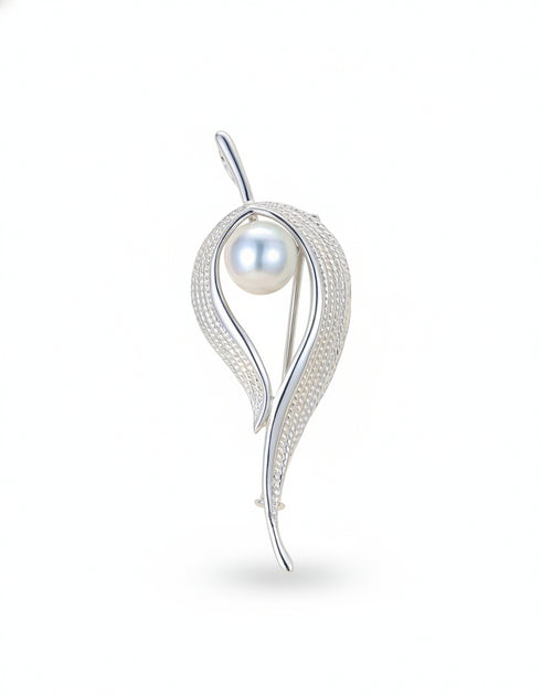 6-7mm Silver Blue Akoya Pearl Leaf Brooch